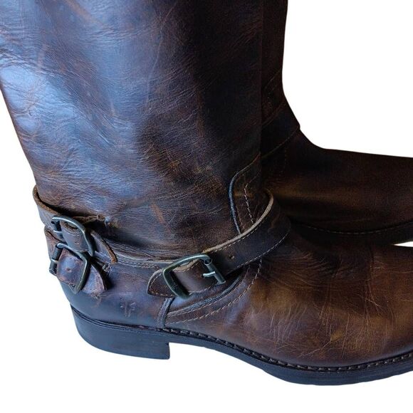 Frye Tall Veronica Boots Back Zipper Leather Engineer Classic Size11 - Picture 1 of 14